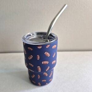 Little Boys Mug Blue Tumbler with Football Design With Reusable Straw